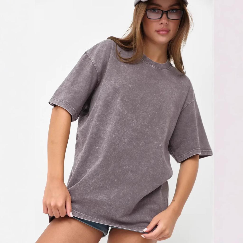 Damen Crew Neck Kurzarm T-Shirt Vintage Gewaschen Cartoon Rosa Panther Druck Locker Oversized Lässiges Tee Top