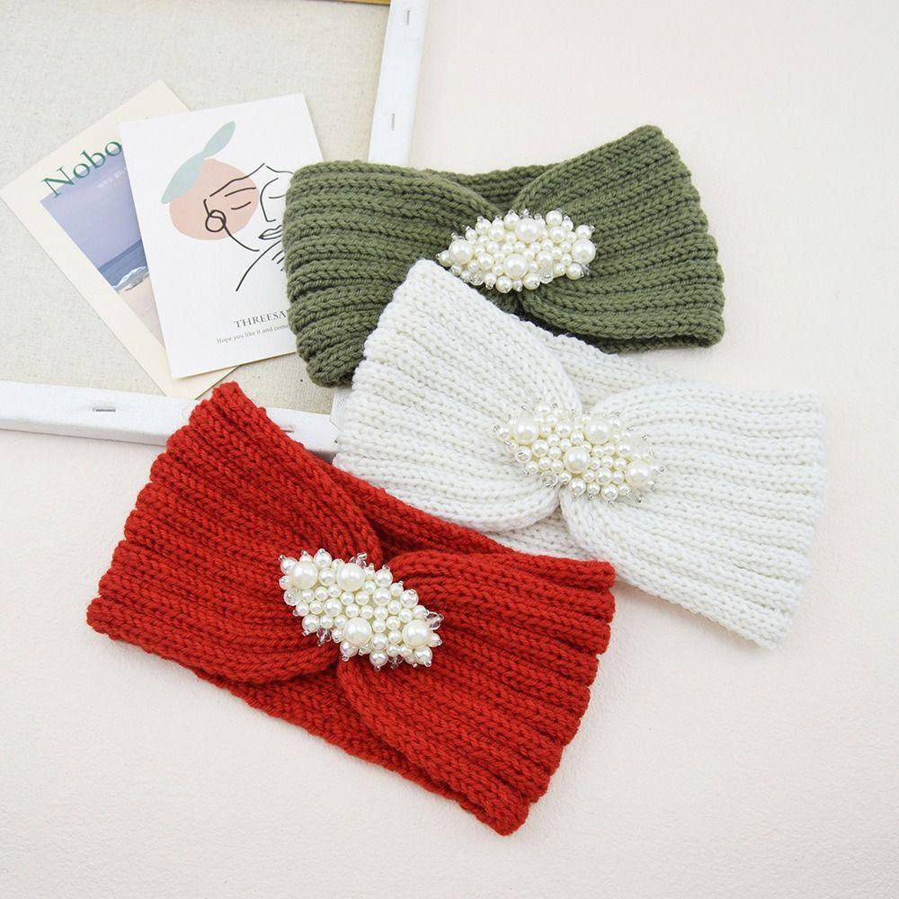 Pearl Crochet Woolen Wide Hairband Head Wrap Knitting Turban Knitted Headbands