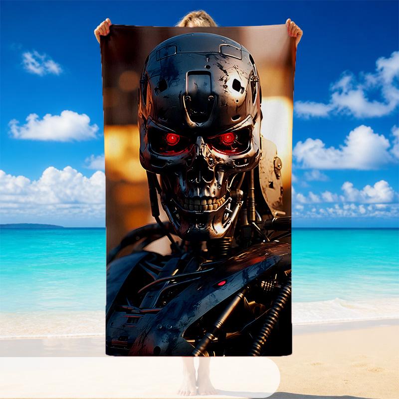 Quick Dry Beach Towel Robot Pattern, Lightweight Absorbent Towel for Pool Beach Vacation Use