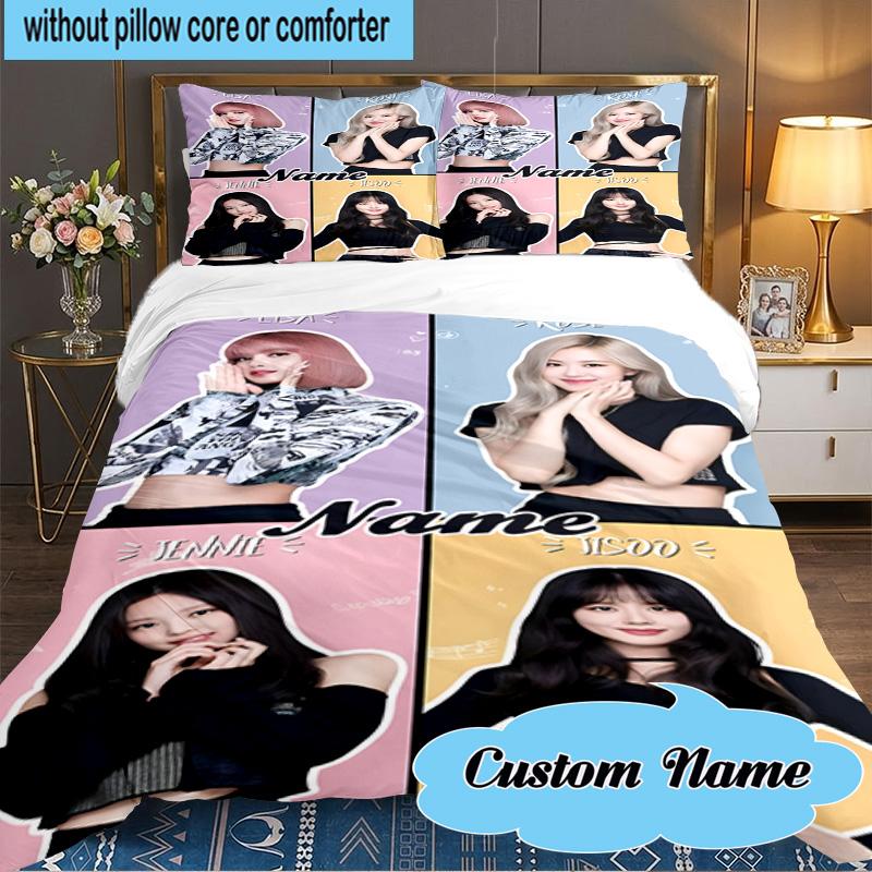 Custom Name 3PCS Kpop Group Fashion Bedding Set Including 1pc Duvet Cover And 2pcs Pillowcases for Bedroom, Dormitory Gift Home Decor