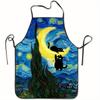 A Van Gogh Starry Night Painting Featuring a Black Cat with The Moon, This Unisex Printed Apron Is Perfect for Kitchen Baking, Outdoor Grilling, Paint