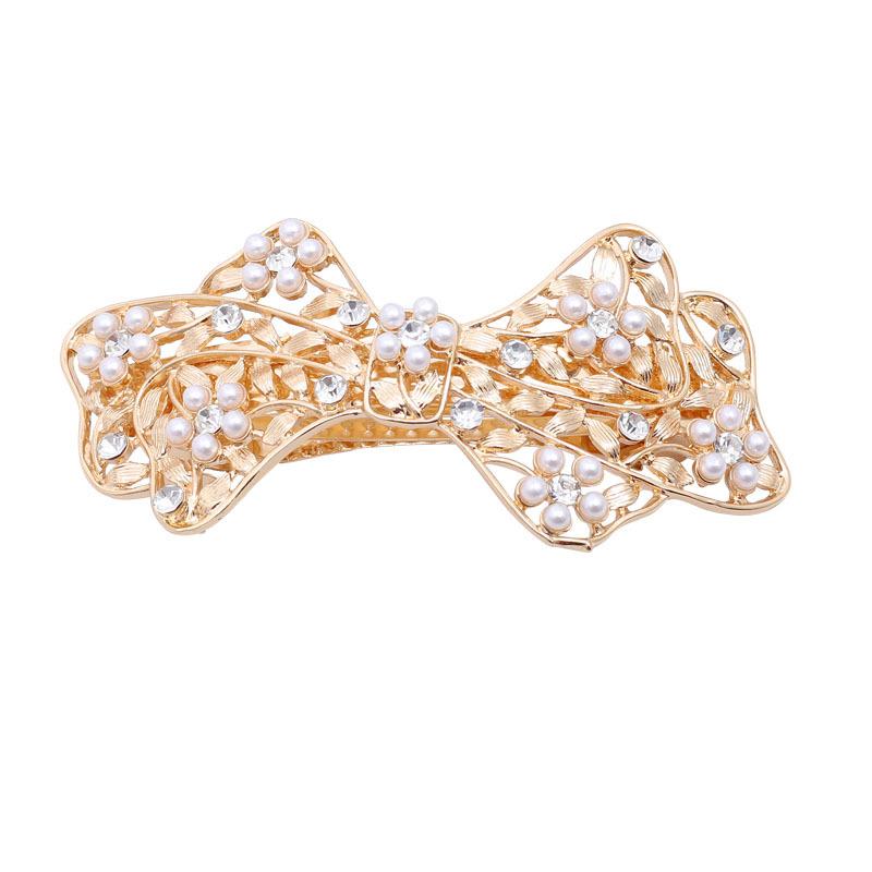 Fashion Bow Hairpin Half Tie Hair Alloy Leaflets Diamond Shiny Disc Hair Headgear Premium Ponytail Clip