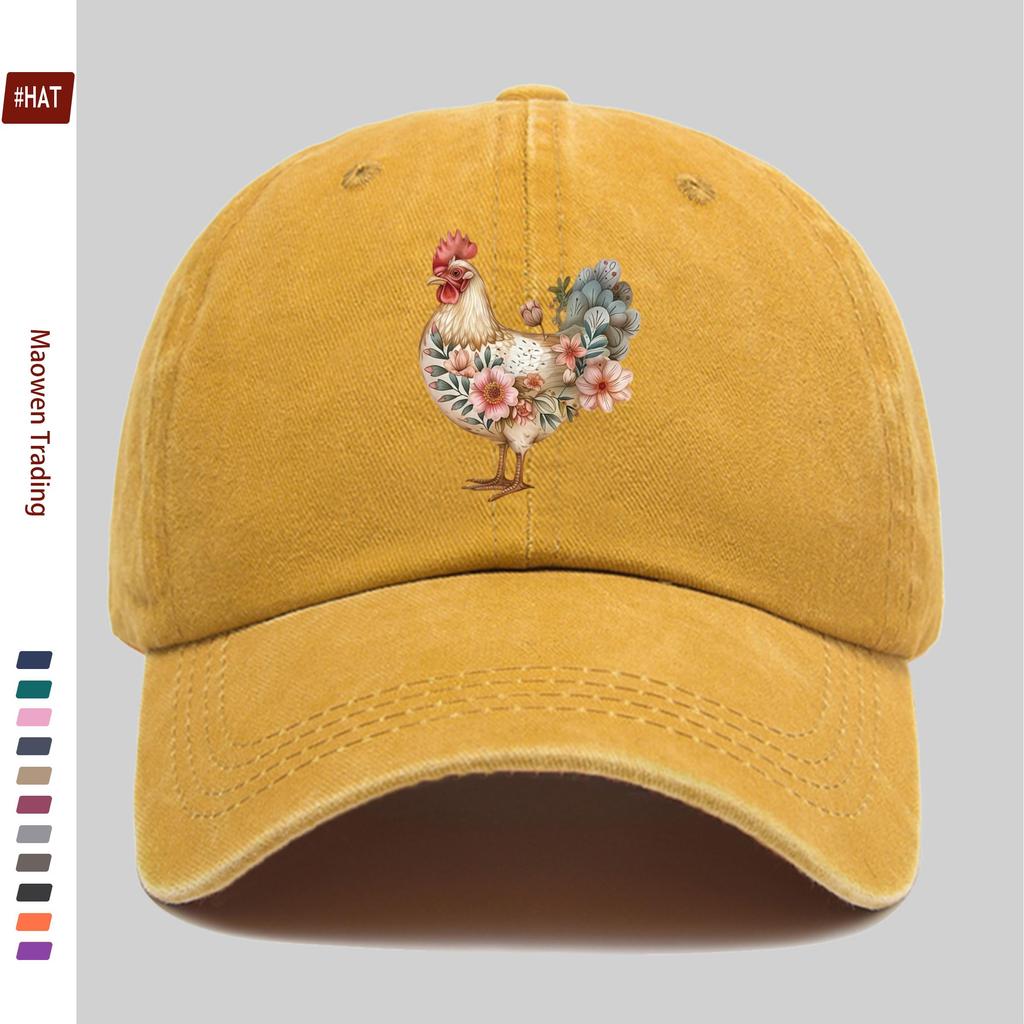 pc Vintage Bohemian Style Multicolor Rooster And Floral Pattern Printed Baseball Cap with Casual Country Style Printed Design S