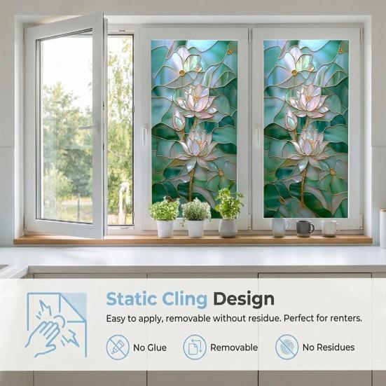 Blumen Fenster Sichtschutzfolie Tag Nacht Sichtschutz Statisch Haftend Abnehmbar Dekorativ Wasserdicht Sichtschutzfolie für Badezimmer Schlafzimmer