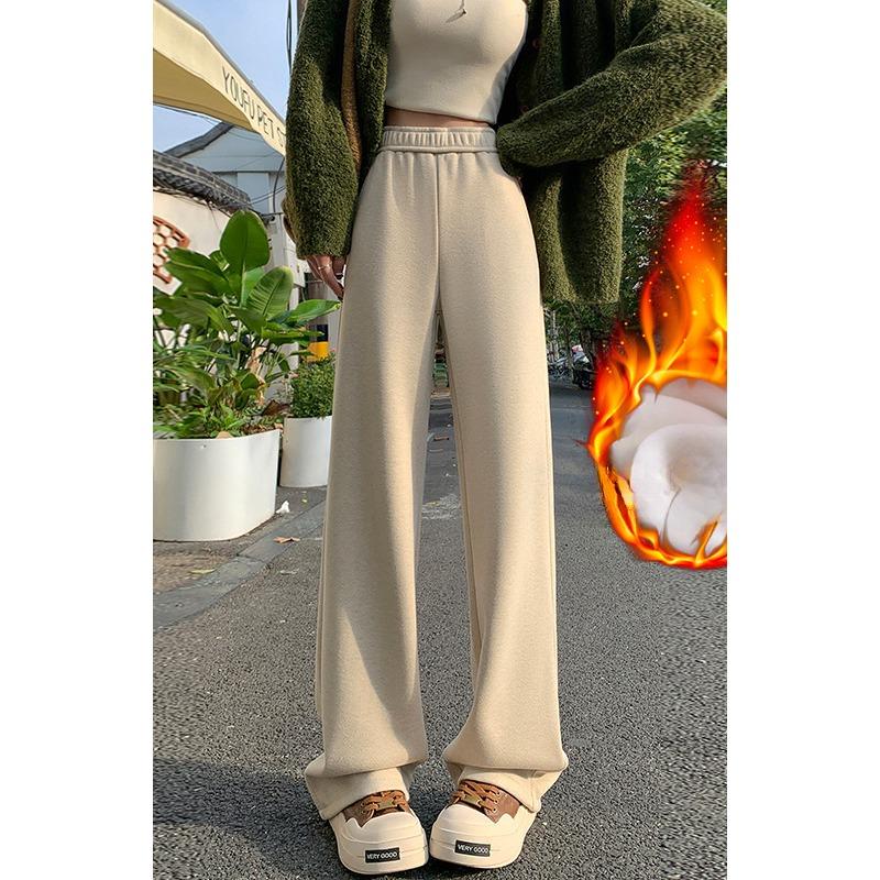 Version Weitbeinige Hosen für Damen Im Herbst und Winter Neu Hohe Taille Drapierend Weich und Klebrig Lässig Fischgrät Plus Samt Gerade Hosen