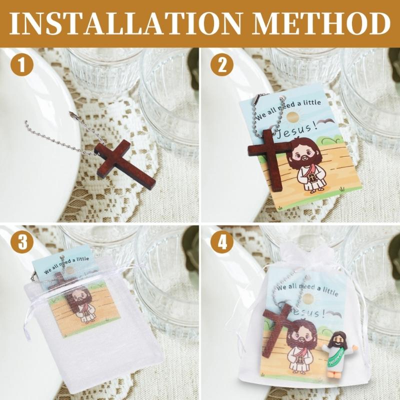 62KD Classroom Faith Activity 20 Set PVC Savior Figurines Crosses Prayer Cards Bags