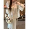 Kumikumi Gentle Style Apricot Embroidery Loose Shirts Women Clothes Summer Retro Thin Lace-up 3/4 Sleeve Top