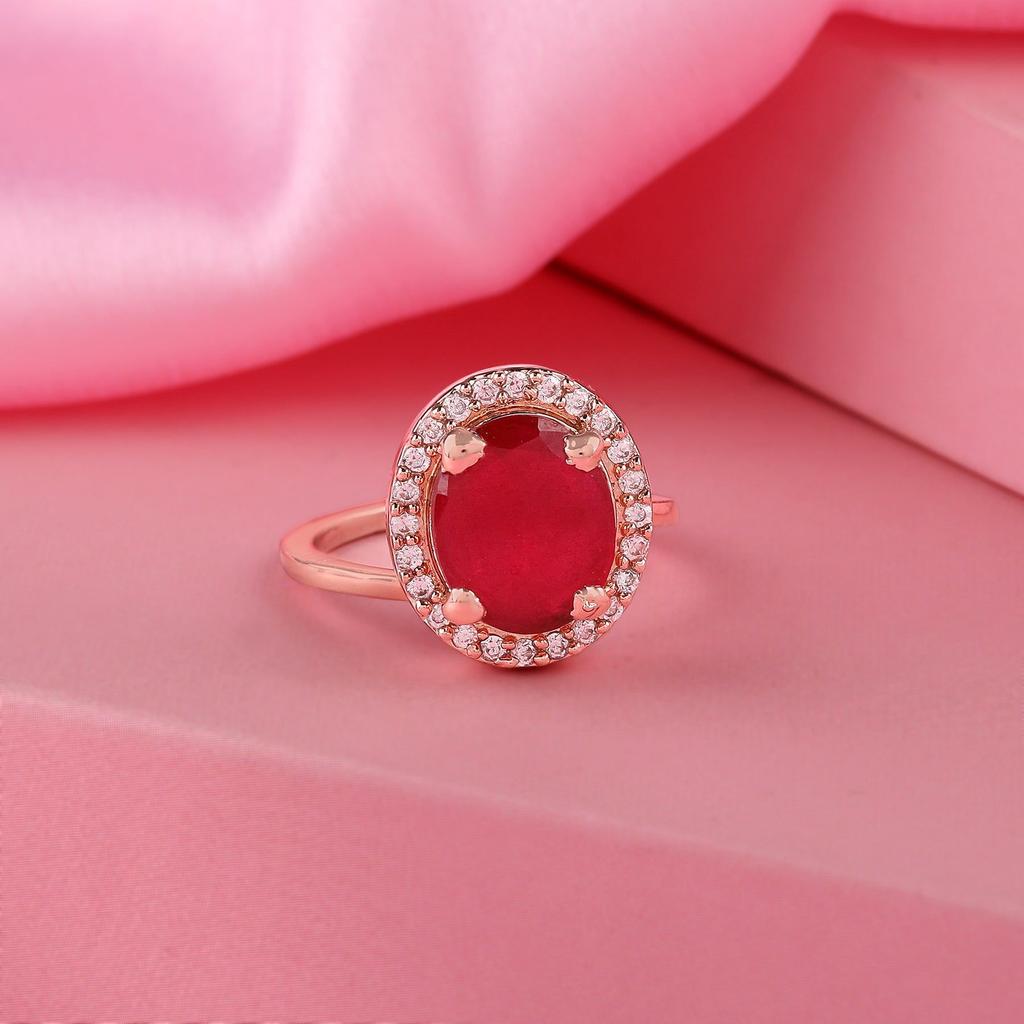 Estele Oro rosa con circonita, anillo solitario redondo ajustable con halo para mujer