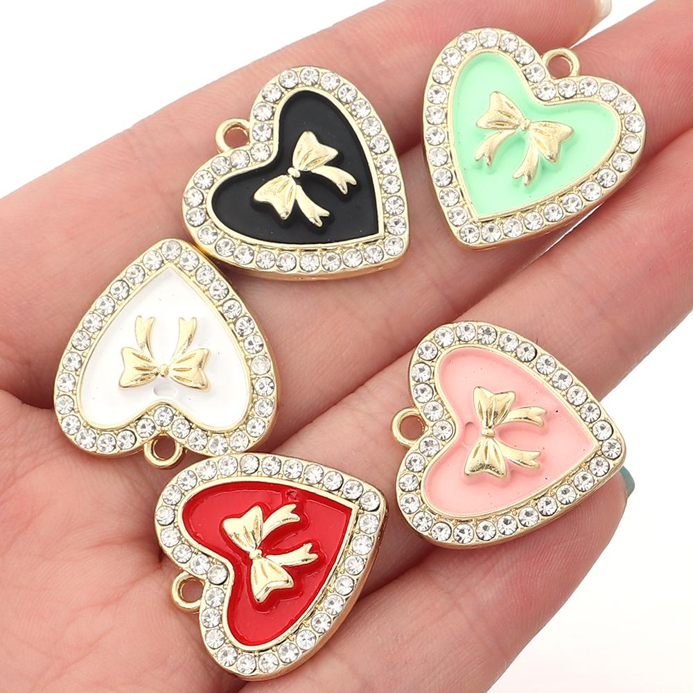 5pcs 21mm Alloy Heart Charms Cute Bow Dripping Oil Enamel Pendants For Jewelry Making DIY Necklace Bracelet Earrings Accessories