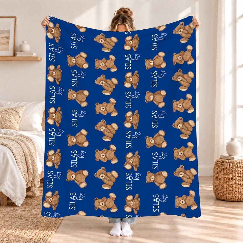 Personalized Name Blanket, Custom Teddy Bear Throw, Soft Cozy Fleece Blanket for Kids and Adults, Nursery Decor, Baby Shower & Birthday Gift