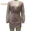 Rochie sexy cu paiete pentru femei, cu mâneci lungi, cu decolteu în V adânc, mini rochie, strălucitoare, pentru cluburi de noapte