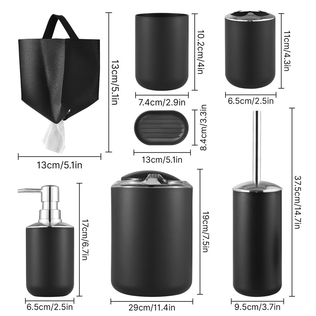 Sada koupelnových doplňků 9dílná černá koupelnová dekorace s držákem na zubní kartáčky Hrnek na zubní kartáček Mýdlo