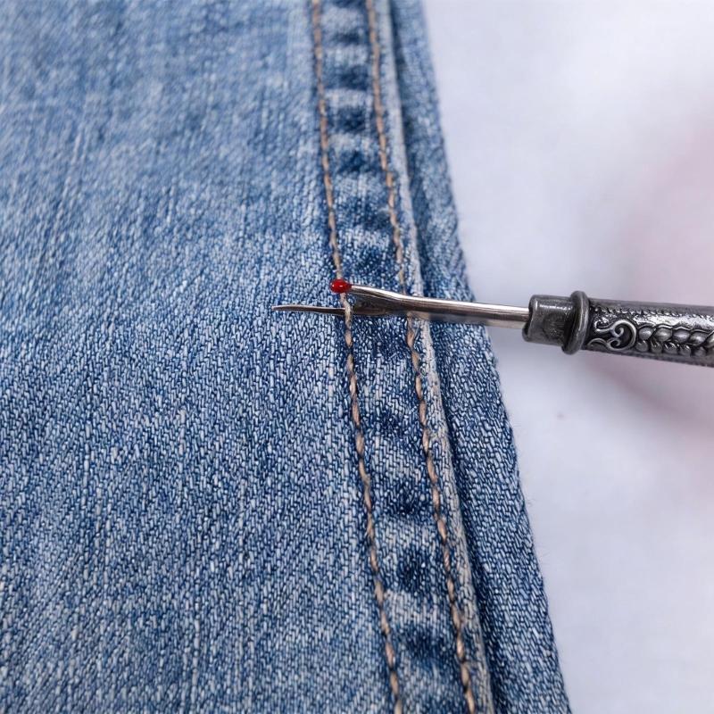 Retro Metal Seam Ripper With Magnetic Needle Threader And Thimble Finger Cover For Sewing Clothing Repair and Tailoring