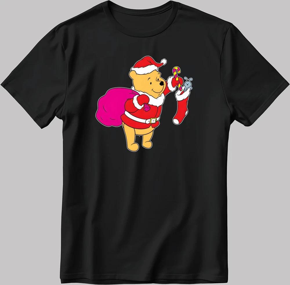 Winnie The Pooh Santa Chirstmas Hat Black TShirt S