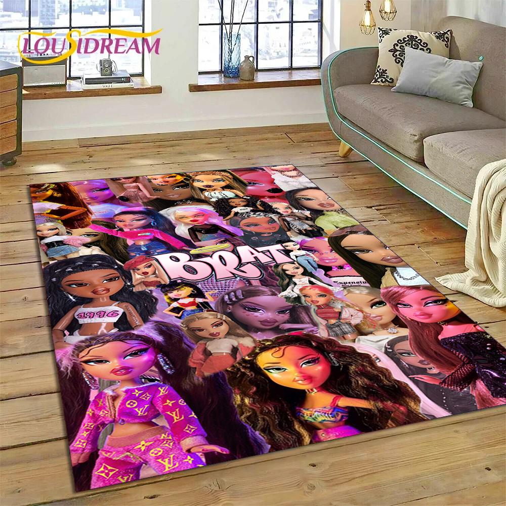 HD Cartoon Bratz Doll Cute Girls 3D Rug Carpet for Living Room Bedroom Home Decor,Floor Mat Non-slip Decoration for Sofa Doormat