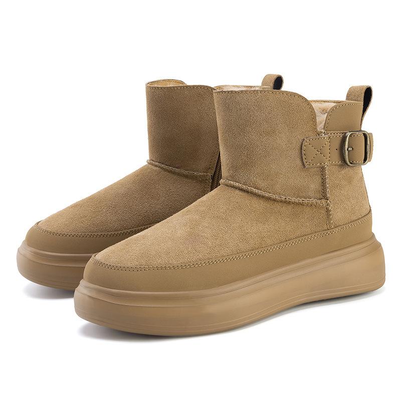 Non-slip leather snow boots for women, winter velvet and thicker 2025 new women's cotton boots, thick-soled short cotton shoes for women