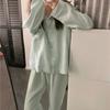 Autumn Women's Long-Sleeved Pajamas Homewear Set of Sweet Girls Long Trousers Pajamas Bubble Cotton Casual Homewear