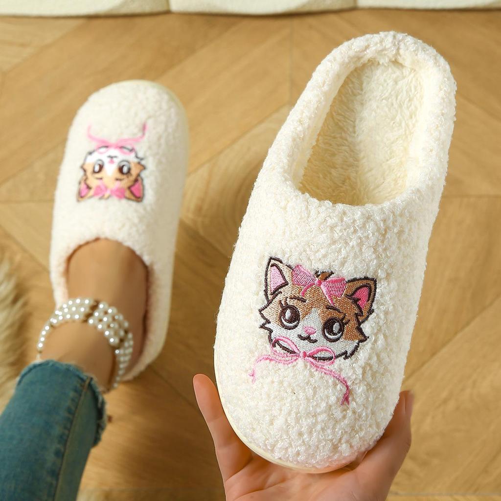 Autumn/Winter Couple's Cat-Themed Non-Slip Indoor Cotton Slippers for Men & Women