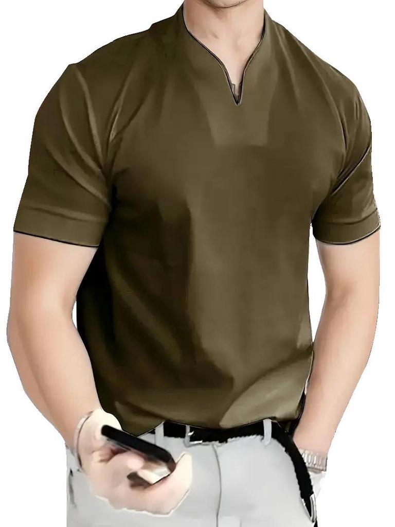 2023 Men's Summer Muscle Fit Elastic Cotton V-Neck T-Shirt - European Size