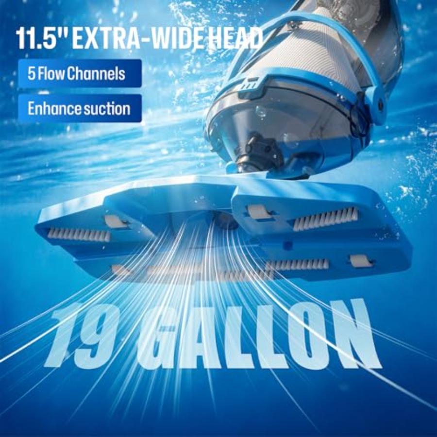 Cordless Handheld Pool Vacuum with Telescopic Pole for Above Ground and Inground Pools Spas Hot Tubs 19 GPM High-Performance Su