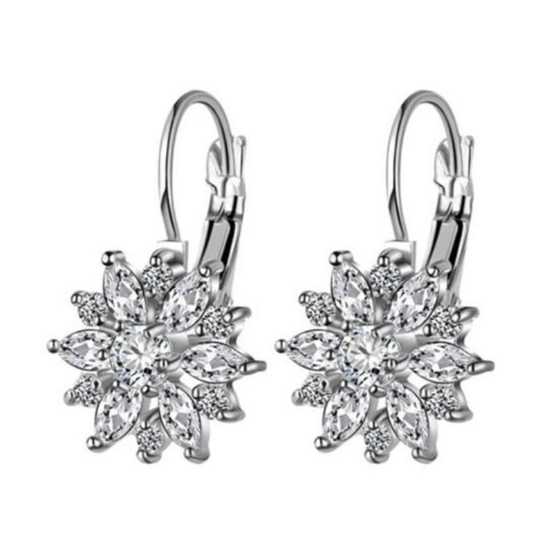 Cubic Zirconia Inlaid Sunflower Dangle Leverback Earrings Chic Lady Jewelry Gift