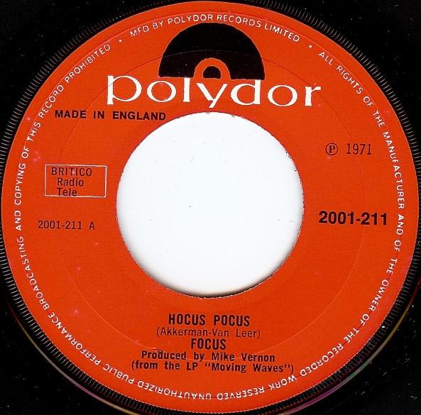 

7inch Record FOCUS Hocus Pocus 2001211 Polydor 1971 UK Rock Used