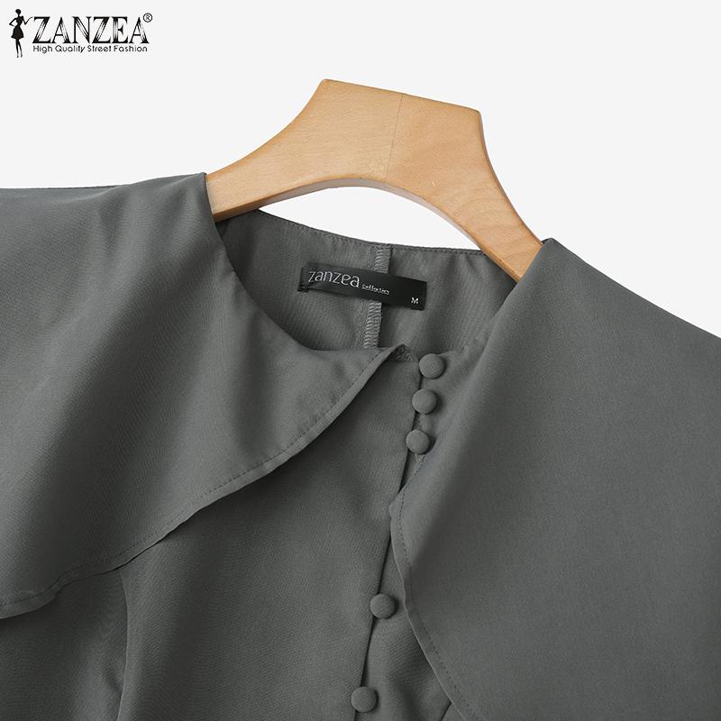 ZANZEA Kvinner Casual Rund Hals Sommer Kort Ermet Slim Bluse