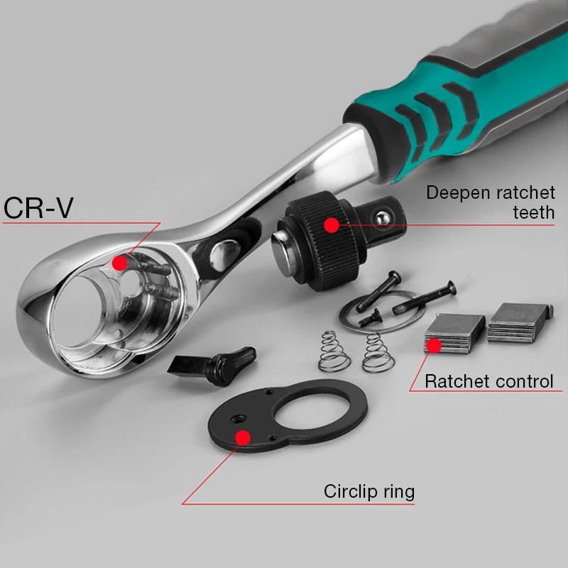 72 Teeth Drive Swivel Ratchet Wrench 1/4" 3/8" 1/2" Steel High Torque Ratchet Wrench Socket Quick Release Wide Used Hand Tools