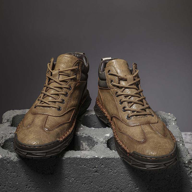 Men's Retro Genuine Leather Large Size Casual Shoes Winter Plus Velvet Warm Ankle Boots Spring and Autumn Men's Mid-cut Short Boots