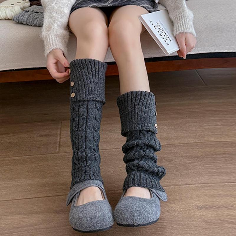 1Pair Leg Warmers for Girls Women Winter Harajuku Leg Warmers Maillard Color Knitted Long Leg Warmer Goth Lolita Button Decro