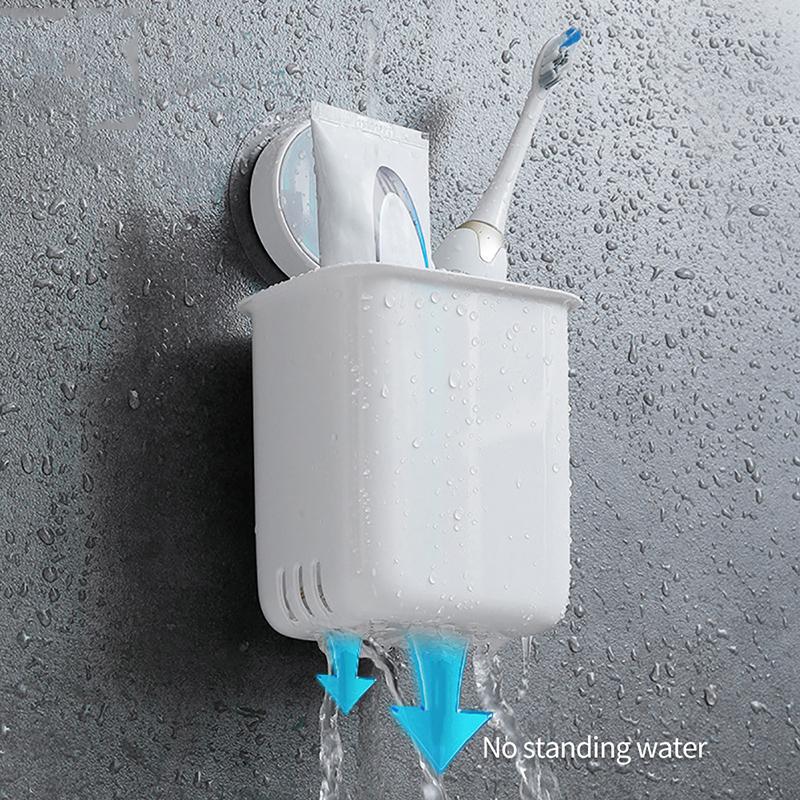 Adhesive Toothbrush Holder Wall Mounted Toothpaste Mouth Cup Waterproof Holder PP Bathroom Storage Shelf Rack Organizer