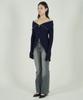 Tobaseu Off-Shoulder Two-Way Zip-Up Rib Knit (Navy)