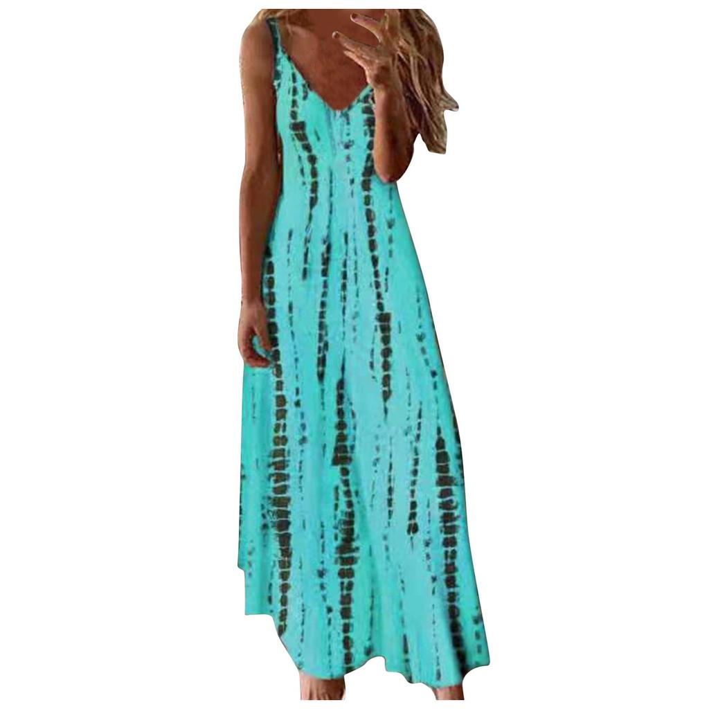 New Summer Women's Sleeveless Loose V-Neck Plain MaXi Dresses Casual Long Dress