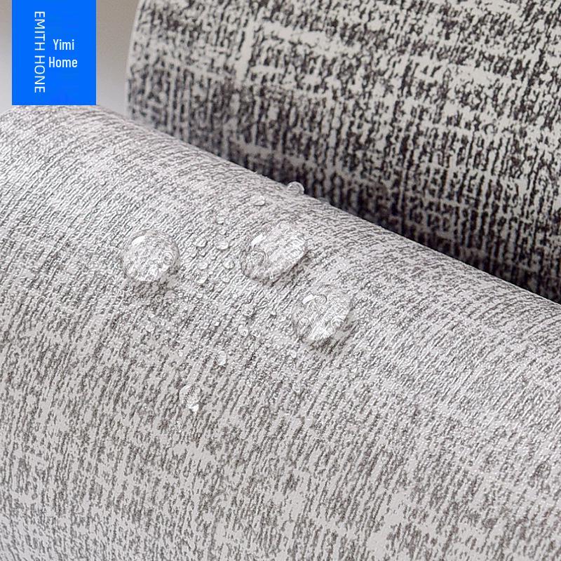 Linen Texture Self-Adhesive Waterproof Wallpaper for Bedroom & Living Room - Thickened, Solid Color, Moisture-Proof, Simple Design.