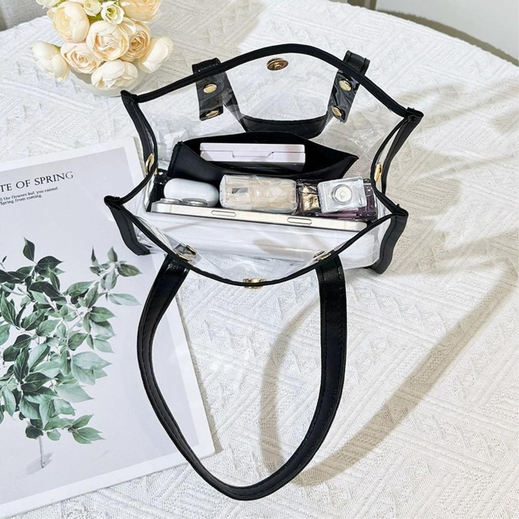 Nestkanina Genomskinlig 2-vägs Klar Väska, Crossbody, Axelväska och Handväska, Tillverkad av PVC, Lättviktig, Vattentät, Mångsidig, Fläckbeständig,