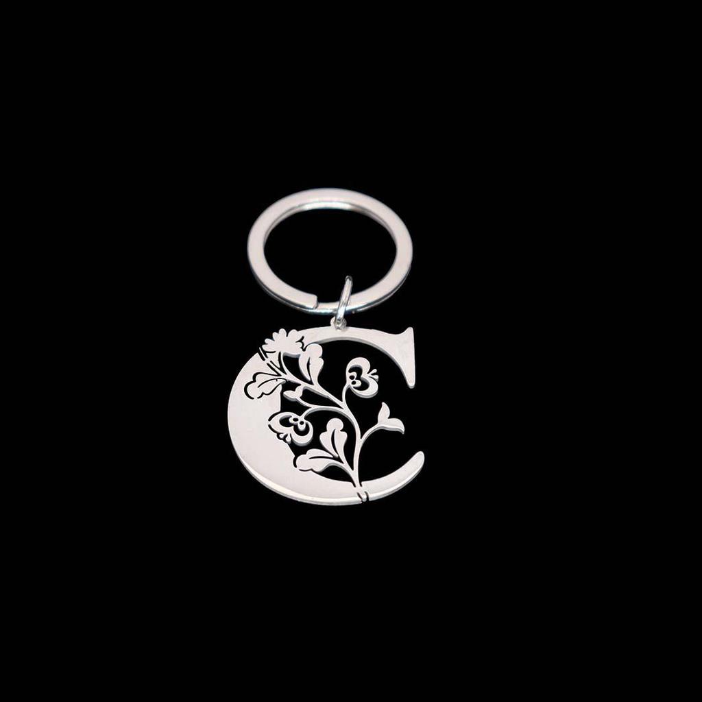 Stainless Steel Alphabet Flower Cutout Keychain Pendant