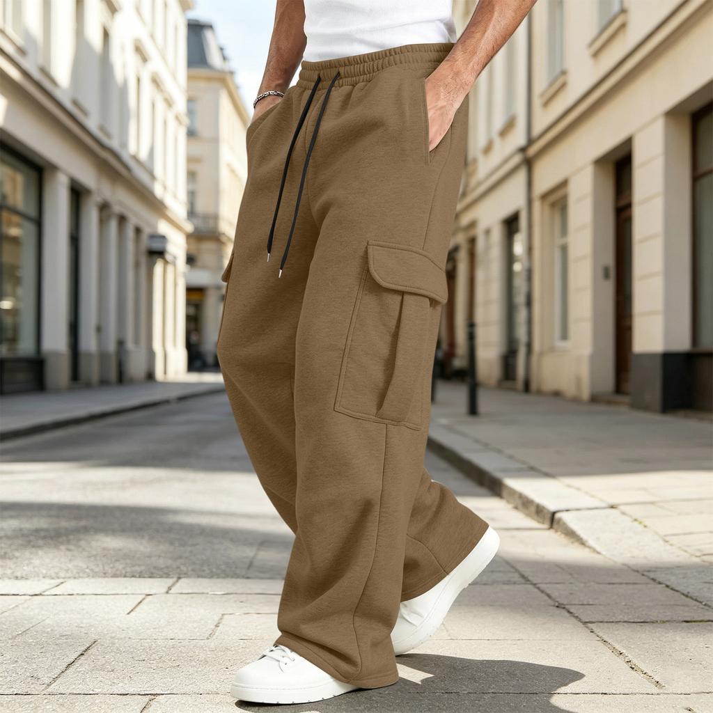 Pantaloni da Jogging Cargo da Uomo Vestibilità Larga Gamba Dritta con Elastico in Vita, Pantaloni Sportivi Casual