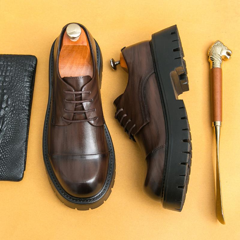 British Style Mens Leather Casual Shoes Classic Antiskid Oxford Shoes New Arrival Dress Business Thick Bottom Footwear Sneakers