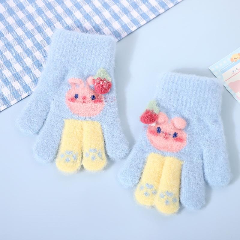 Winter Gestrickte Samt Babyhandschuhe Niedlicher Hase Kinder Warme Fäustlinge Mädchen Outdoor Winddicht Vollfingerhandschuhe