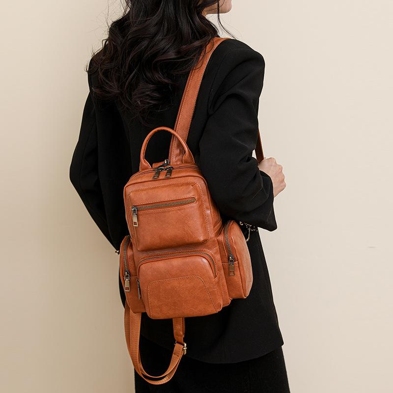 Women's Backpack 2024 New Casual PU Small Backpack Travel Women's Bag Retro Multi-purpose Crossbody Bag