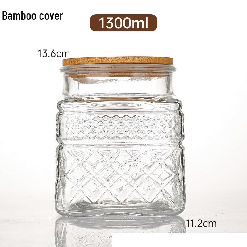 ZISIZ Square Glass Storage Jar with Bamboo Lid