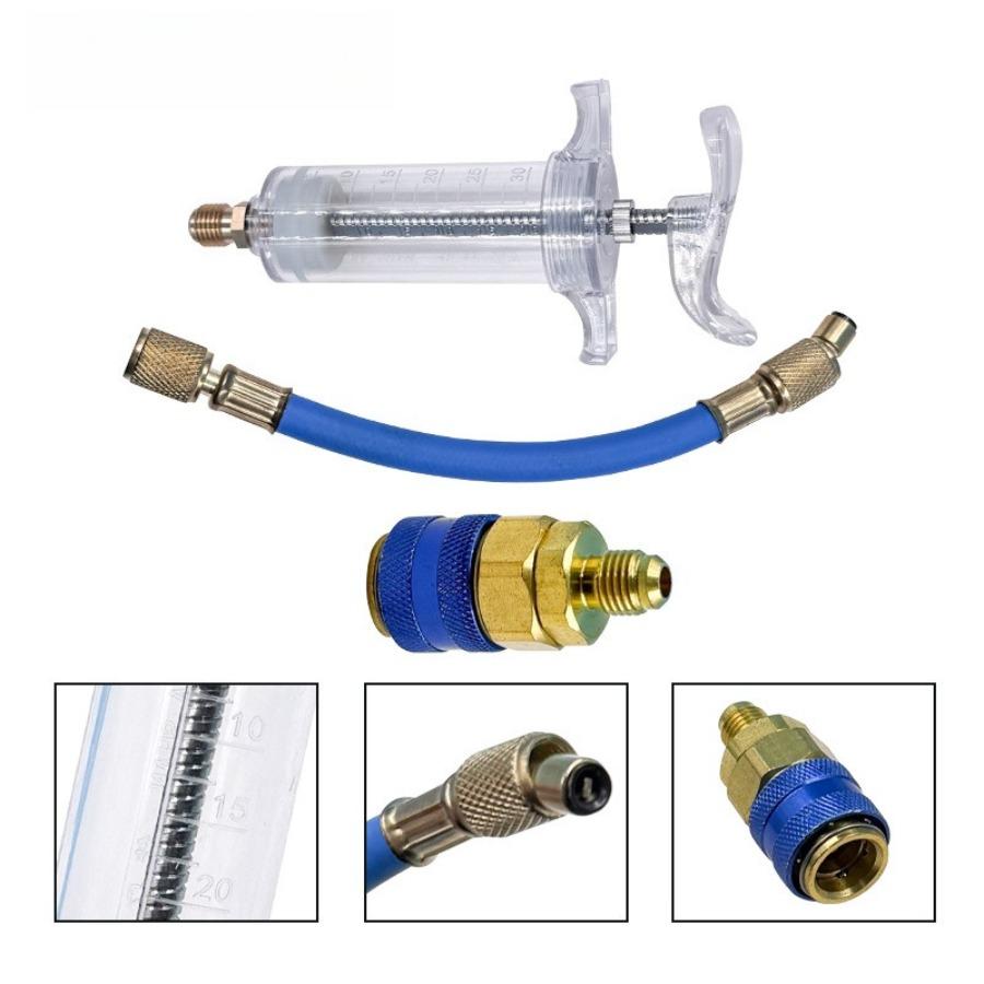 Vacuum-Free Car AC Refrigerant Oil Filler - Tool with Fluorescent Dye for Compressor Oil Replacement