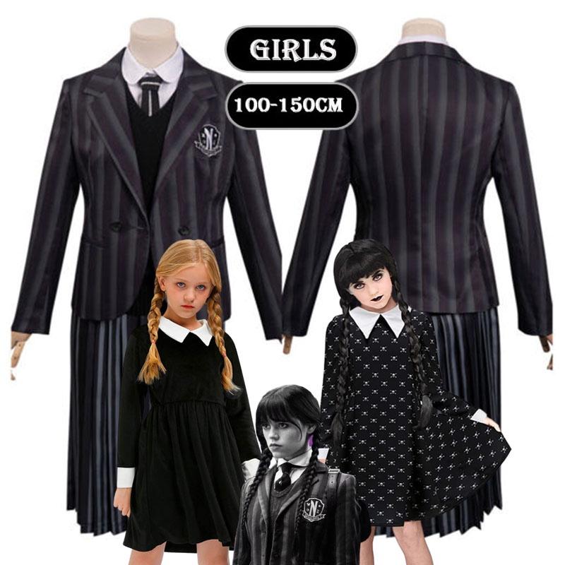 School Addams Uniform Girls Kids Dress Cosplay Halloween Xmas Partys