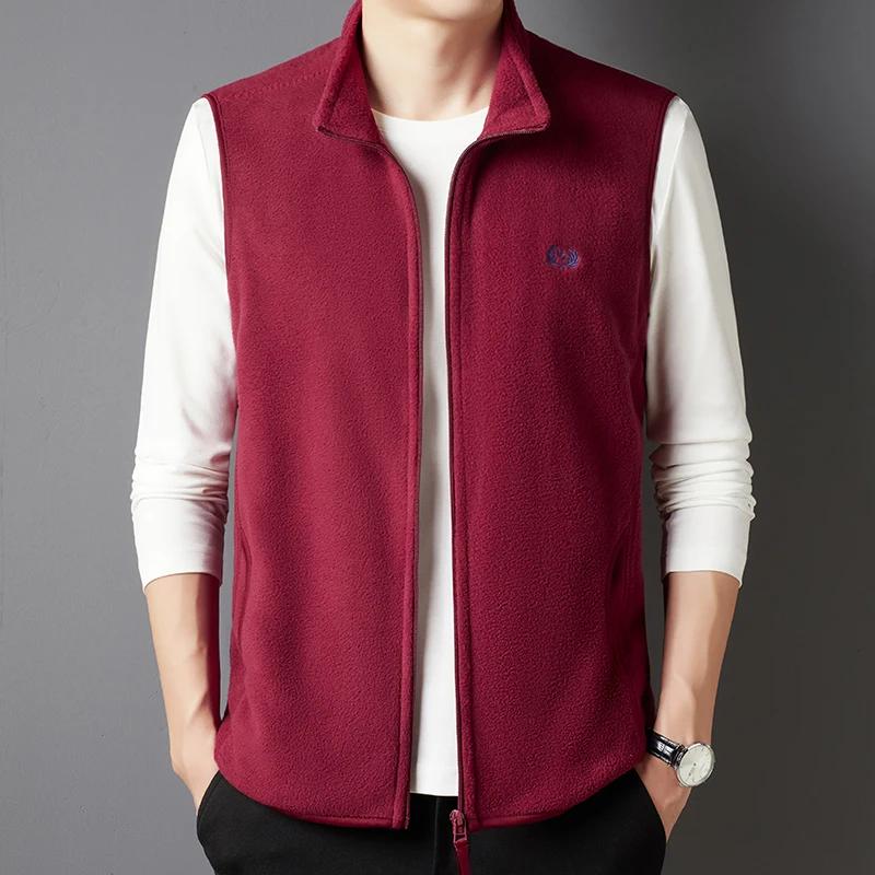 Men's Casual and Fashionable Fleece Embroidered Vest with Plush Jacket