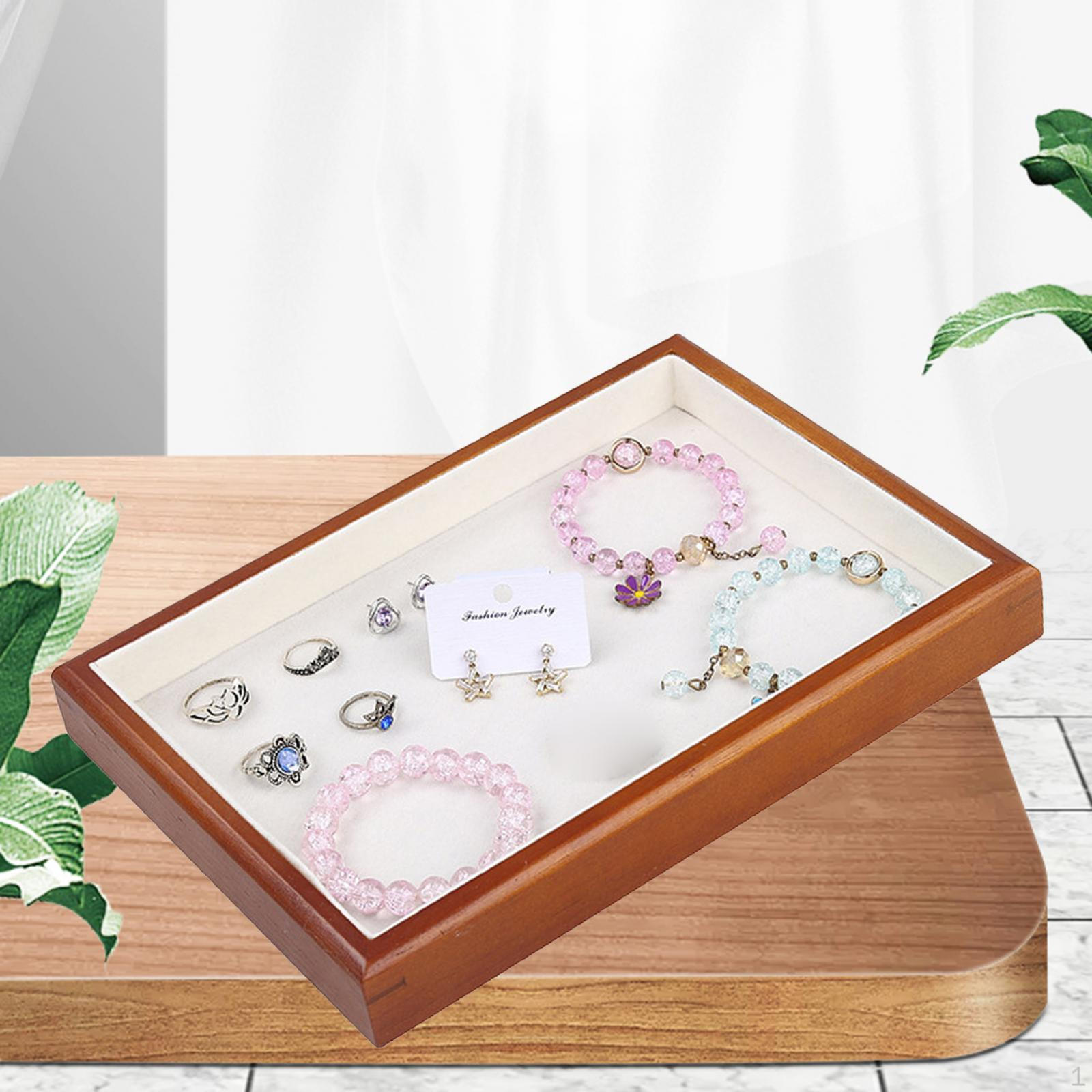 

Earring Organizer Tray Jewelry Box Wooden Dresser Velvet Travel Holder Necklace Bracelet Tray