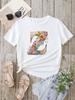 Custom Name Letter Combination Fashion Women T-shirt Floral Letter Font A B C D E F G Short Sleeve Tops White T-shirt