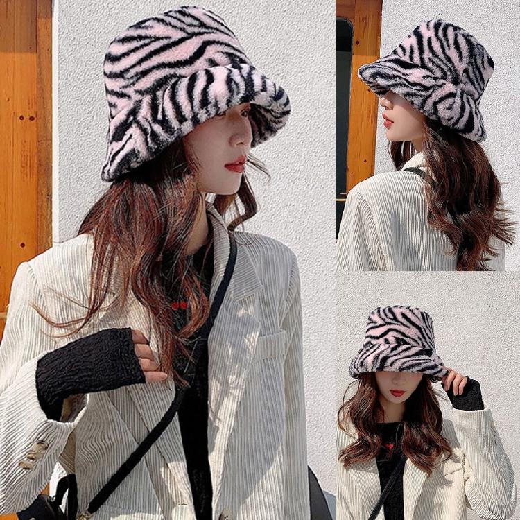 Zebra Grain Ornamented Hats with Flat Top & Wide Brim for Winter Warm Keeping