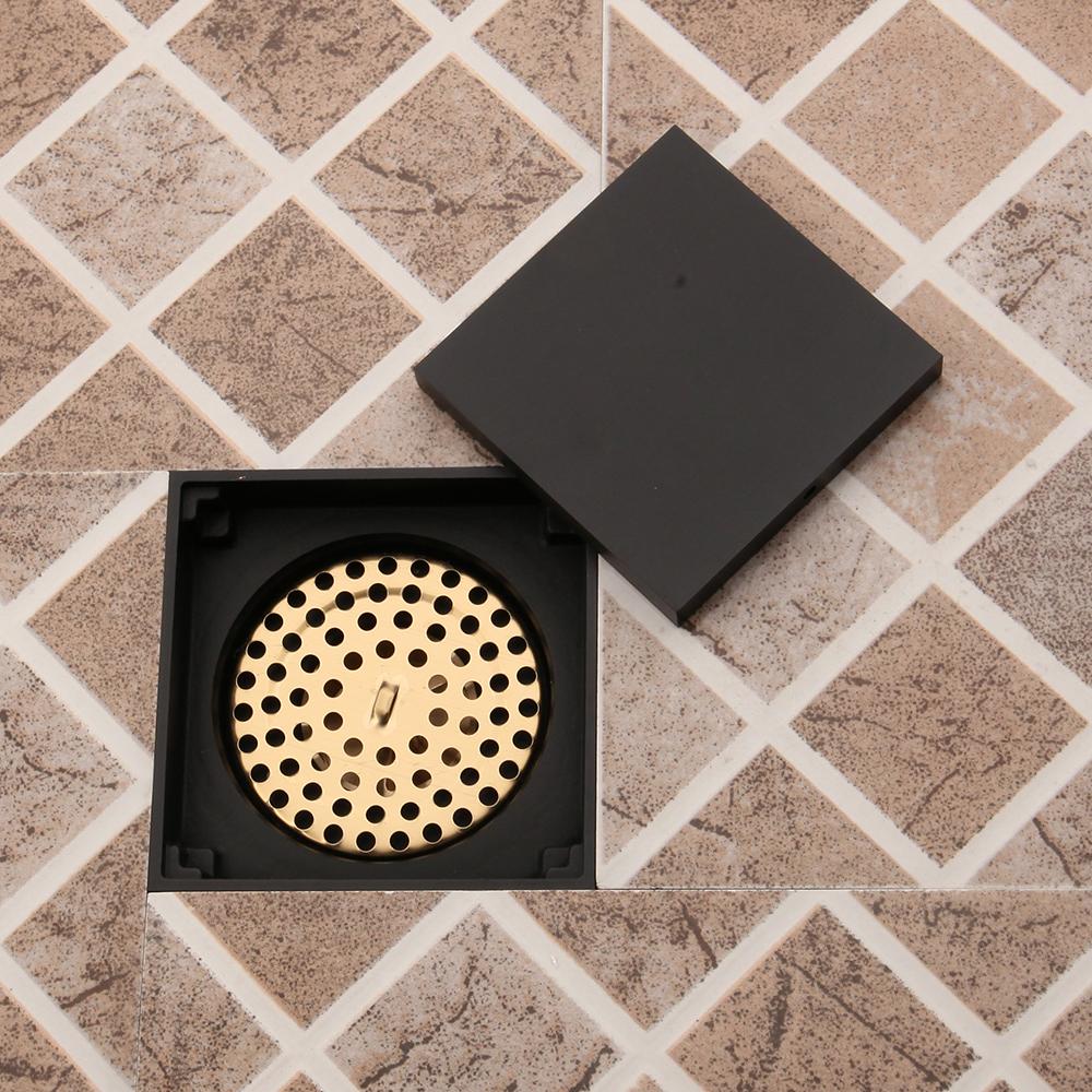JIENI Dreno de Chão Quadrado 4 Polegadas Preto Fosco para Água de Banho Inserção de Azulejo Metal de Aço Inoxidável Polido Moderno para Casa Hotel