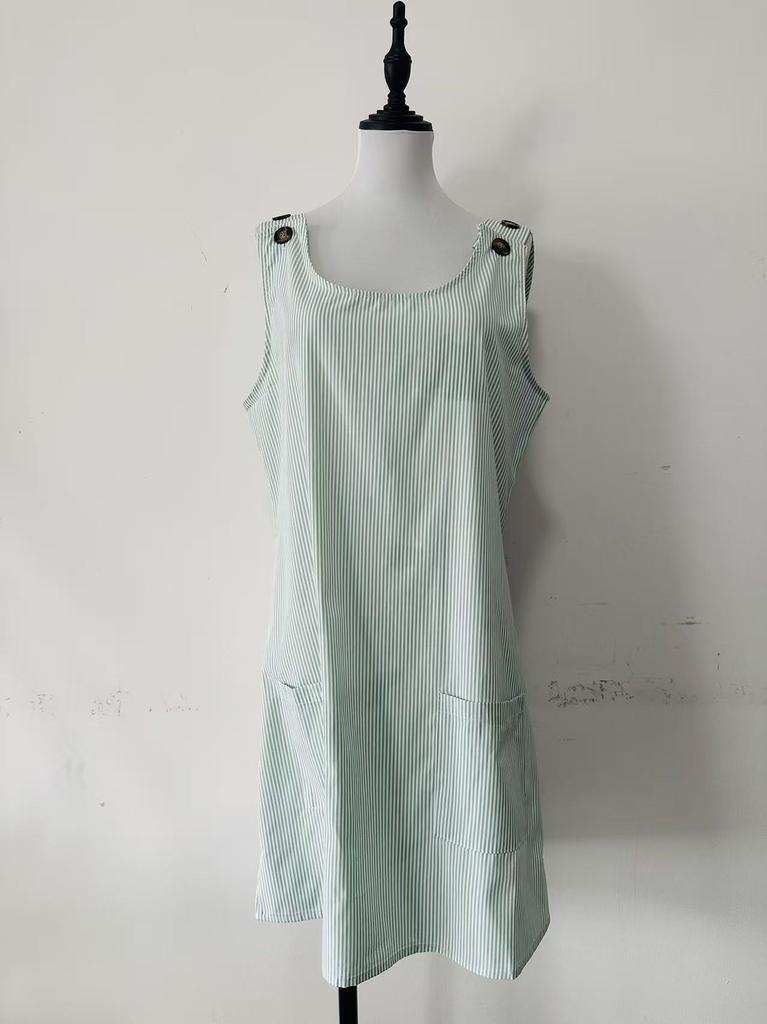 European and American coats new round neck pockets striped straps button casual dress