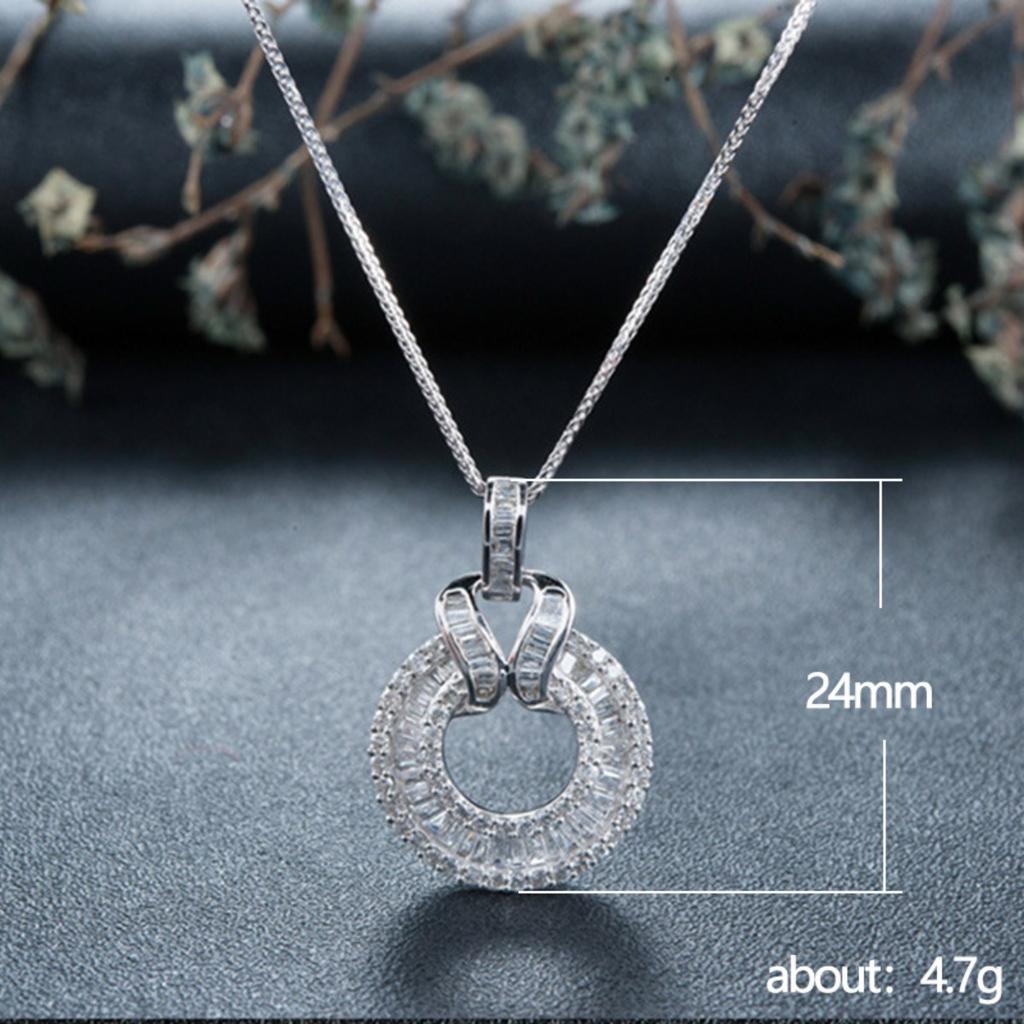 Women Baguette Cut Double Layer Circular Pendant Necklace with Sparkling Stone Bail Elegant Statement Jewelry for Daily and Party Wear